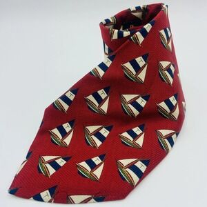 Vintage Tommy Hilfiger Tie Silk Nautical Red Navy Handmade In USA Sailboat‎